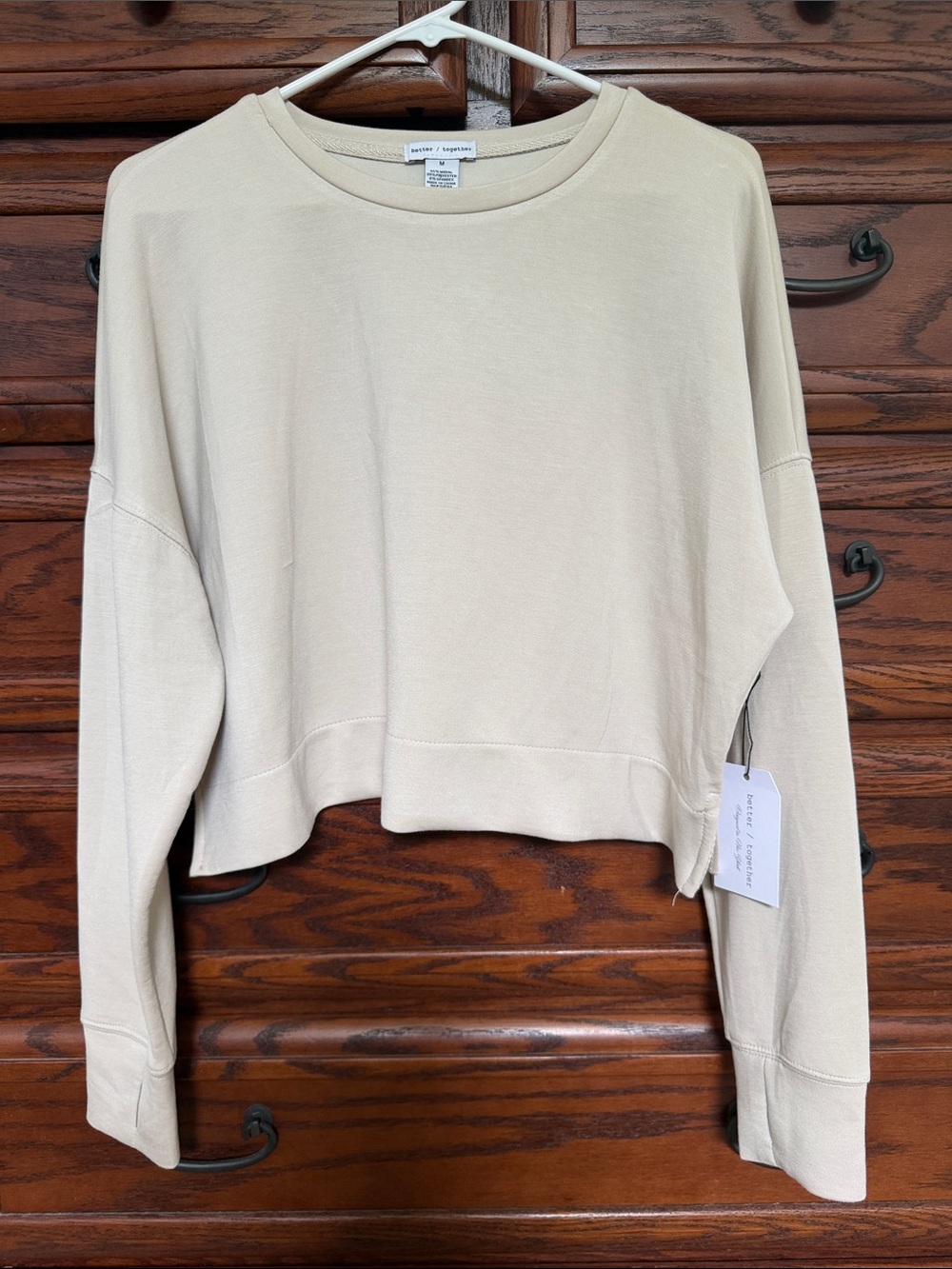 NWT Better Together Cropped Crewneck Sweatshirt in Light Beige